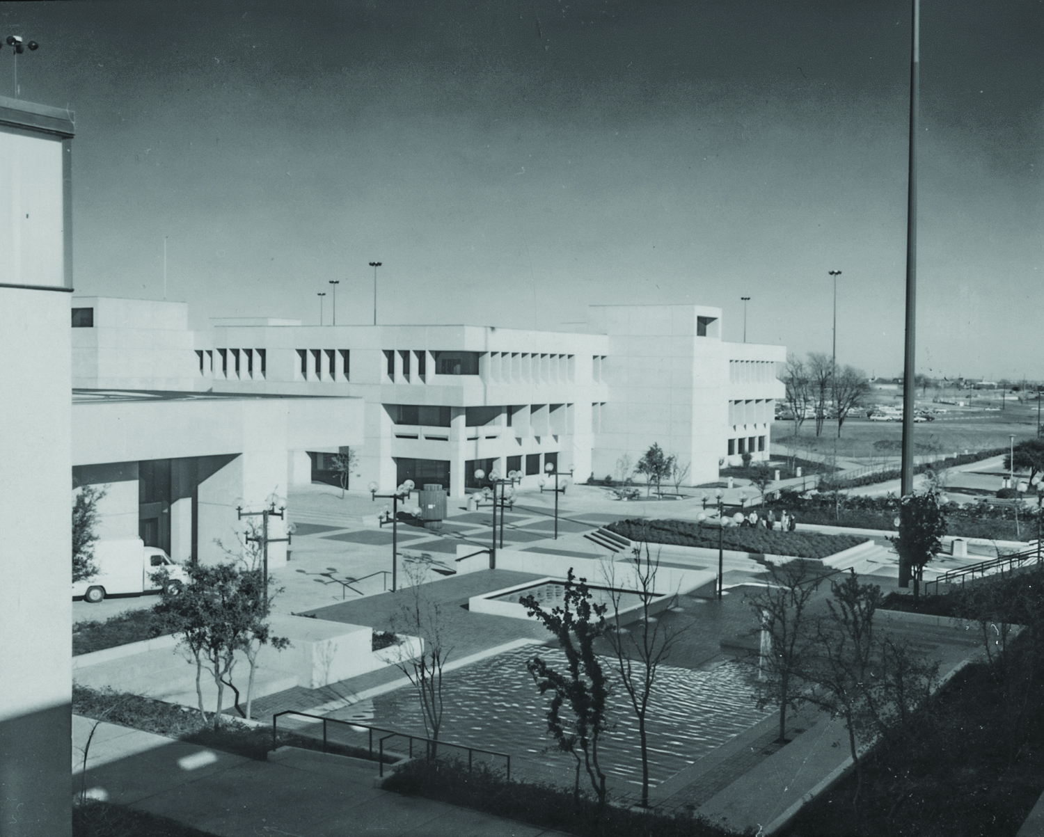 Black and white photo of the exterior of Green Hall