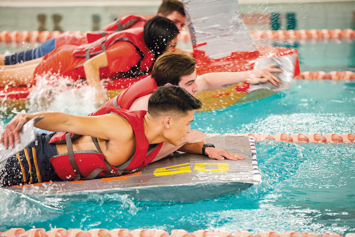 students competing at Cardboard Boat Regatta